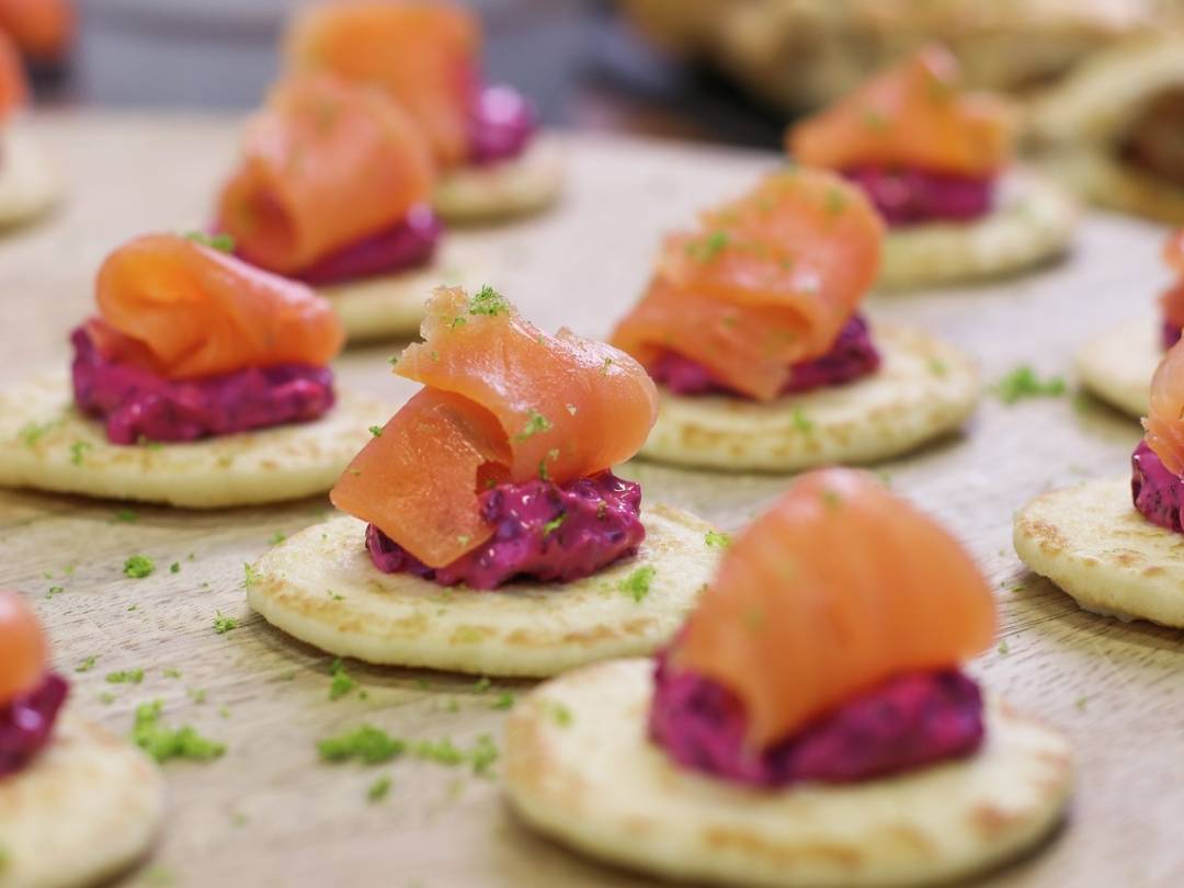 Christmas Smoked salmon blinis landscape