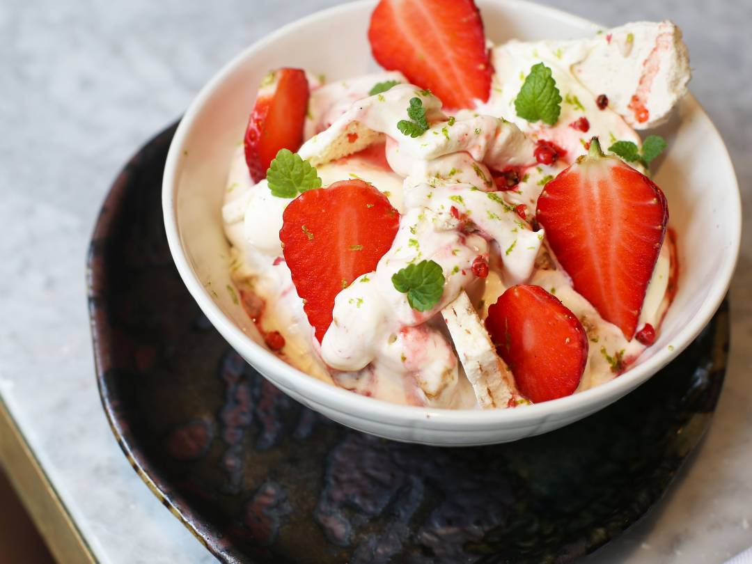 Strawberry and pink peppercorn eton mess