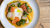 GRR GRBG MAYFAIR FEBRUARY 2024 FOOD HAMACHI SALMON CRUDO SPRING MENU2 c2764o gallery 150524