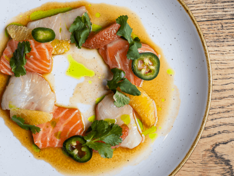 GRR GRBG MAYFAIR FEBRUARY 2024 FOOD HAMACHI SALMON CRUDO SPRING MENU2 c2764o gallery 150524